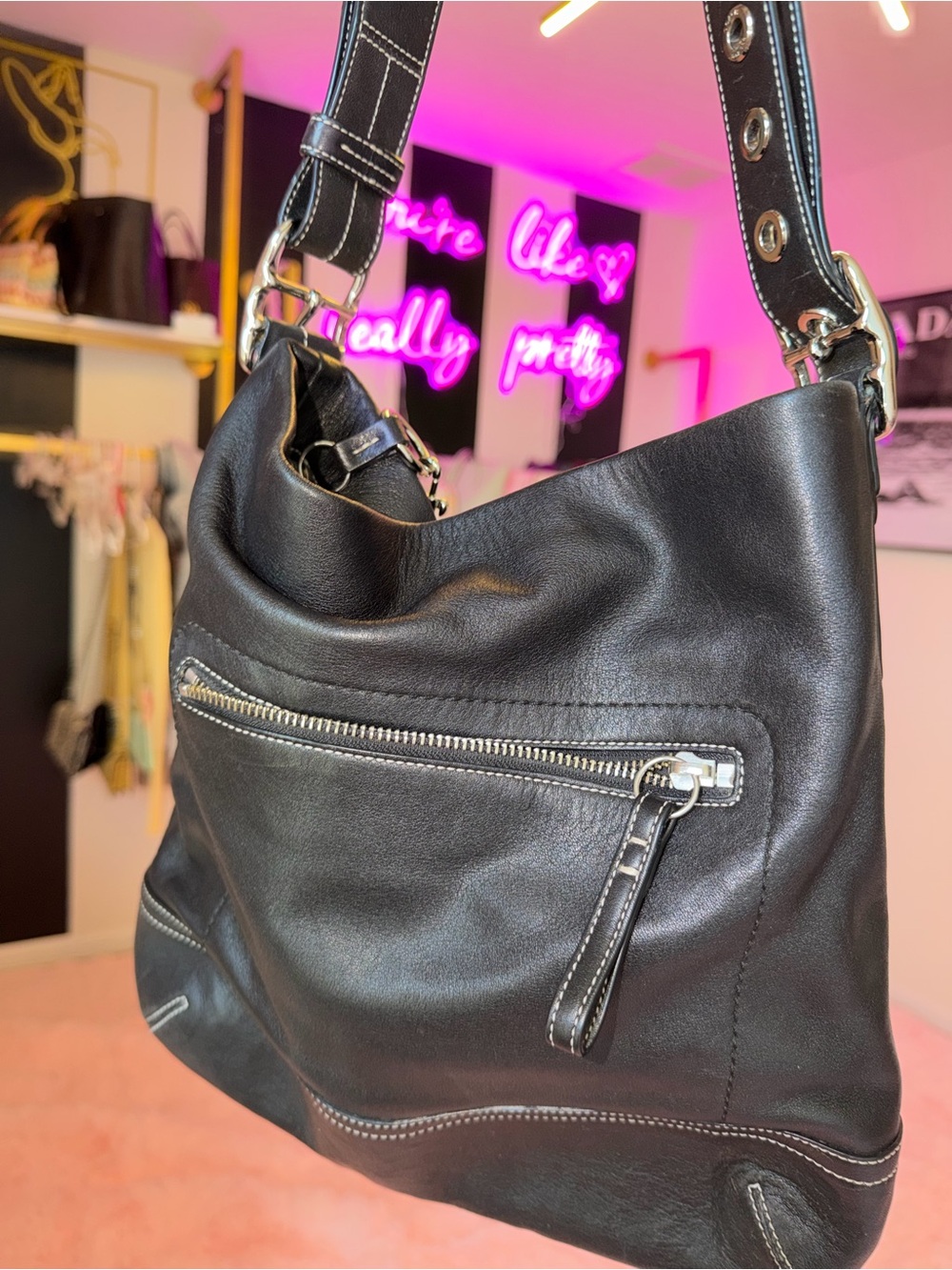 Coach Vintage 2006 Black Leather Hobo Shoulder Bag Y2K Style 1414 Legacy
